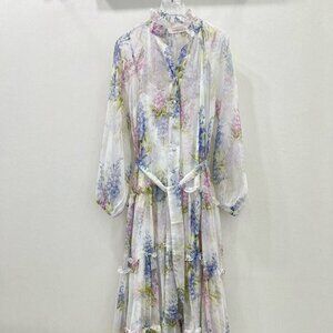 Zimmermann White Natural Garden-Print Midi Dress